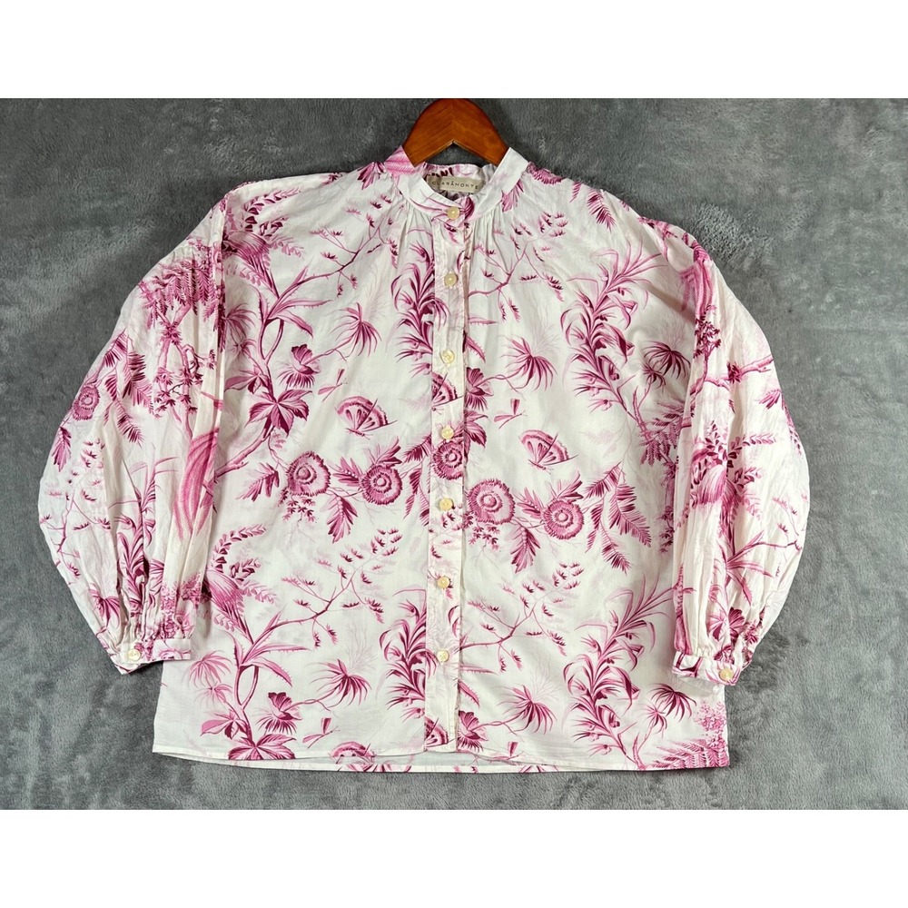 Claramonte Toile Poet Blouse One Size Floral Cotton Balloon Sleeve Boho Chic